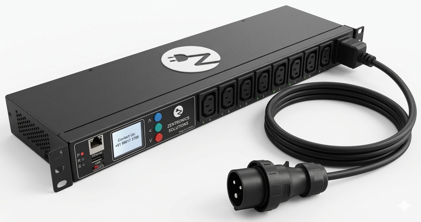 Zentronics AC Switched Metered PDU with Ethernet management, local display and eight IEC outlets