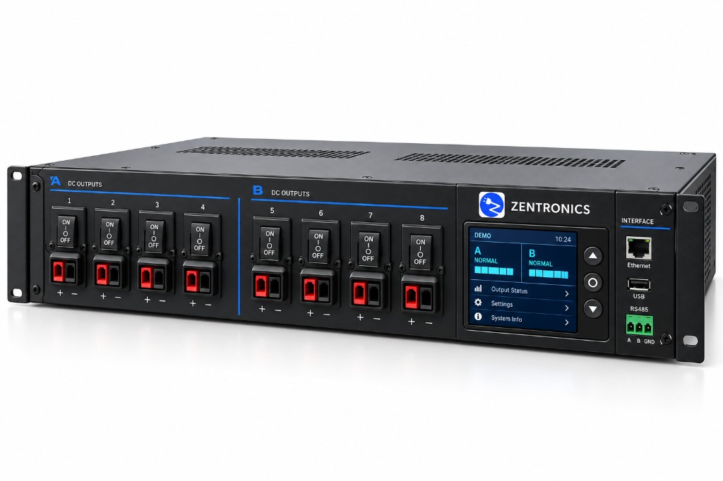 2U horizontal DC PDU with 4+4 DC outputs and ON/OFF switching