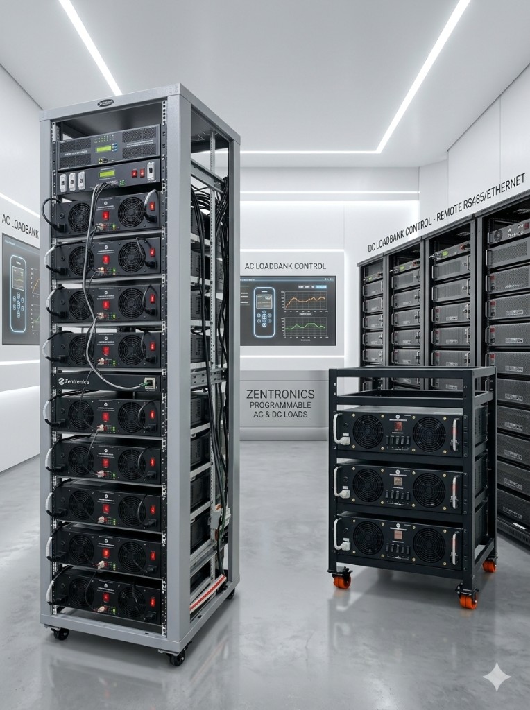 Zentronics programmable AC and DC load range shown in a lab environment